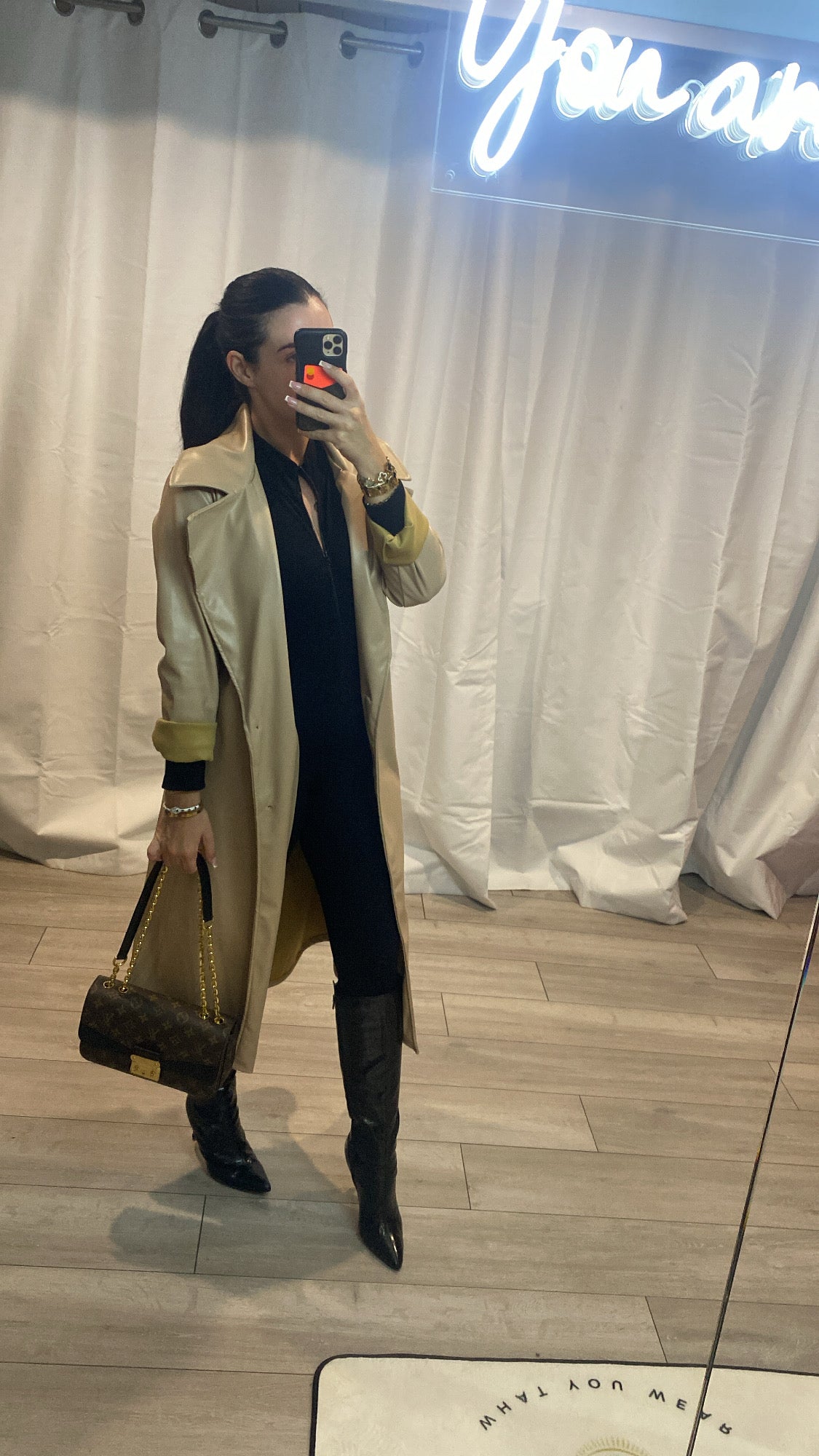 PU Leather Trench Coat