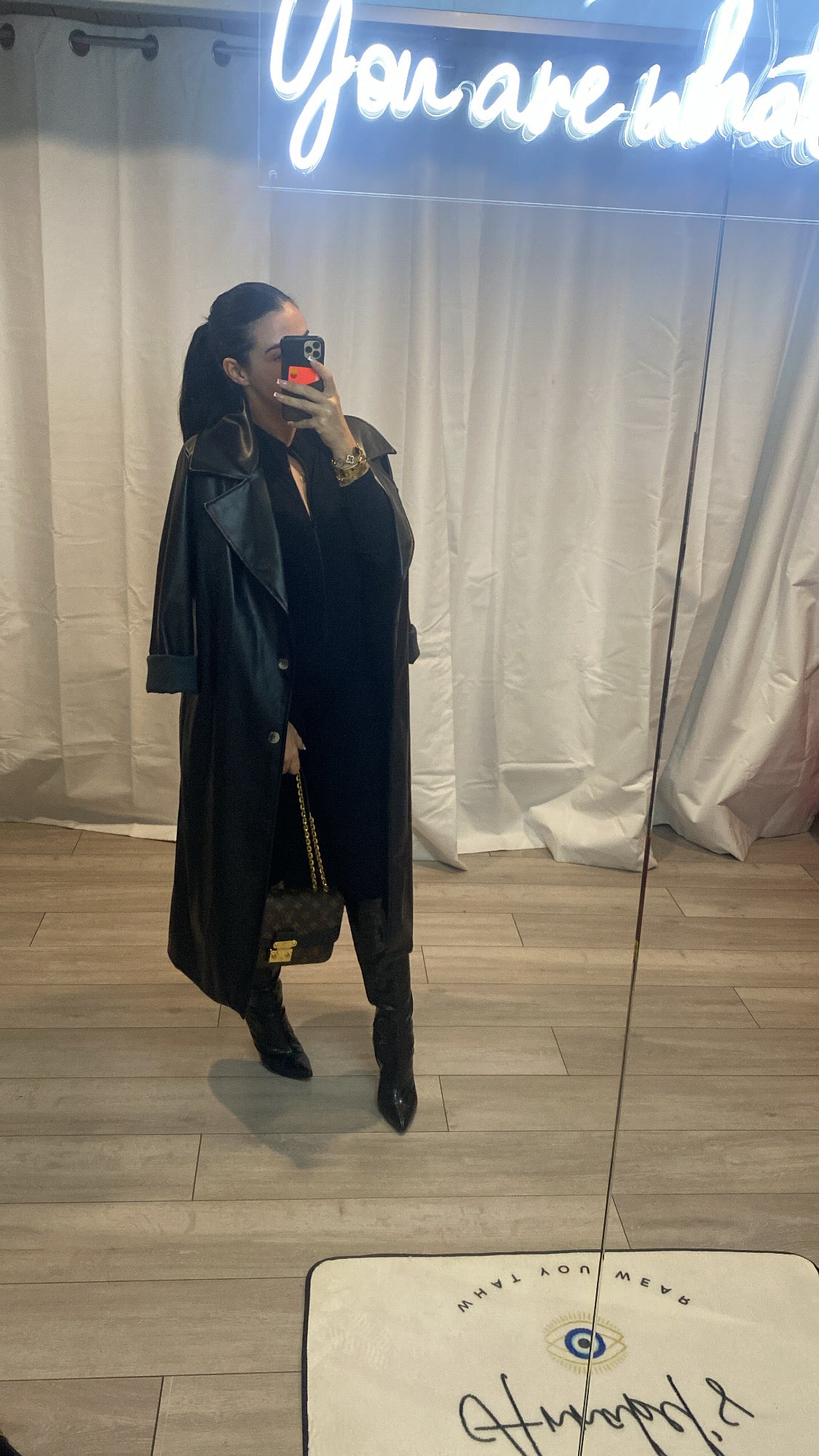 PU Leather Trench Coat