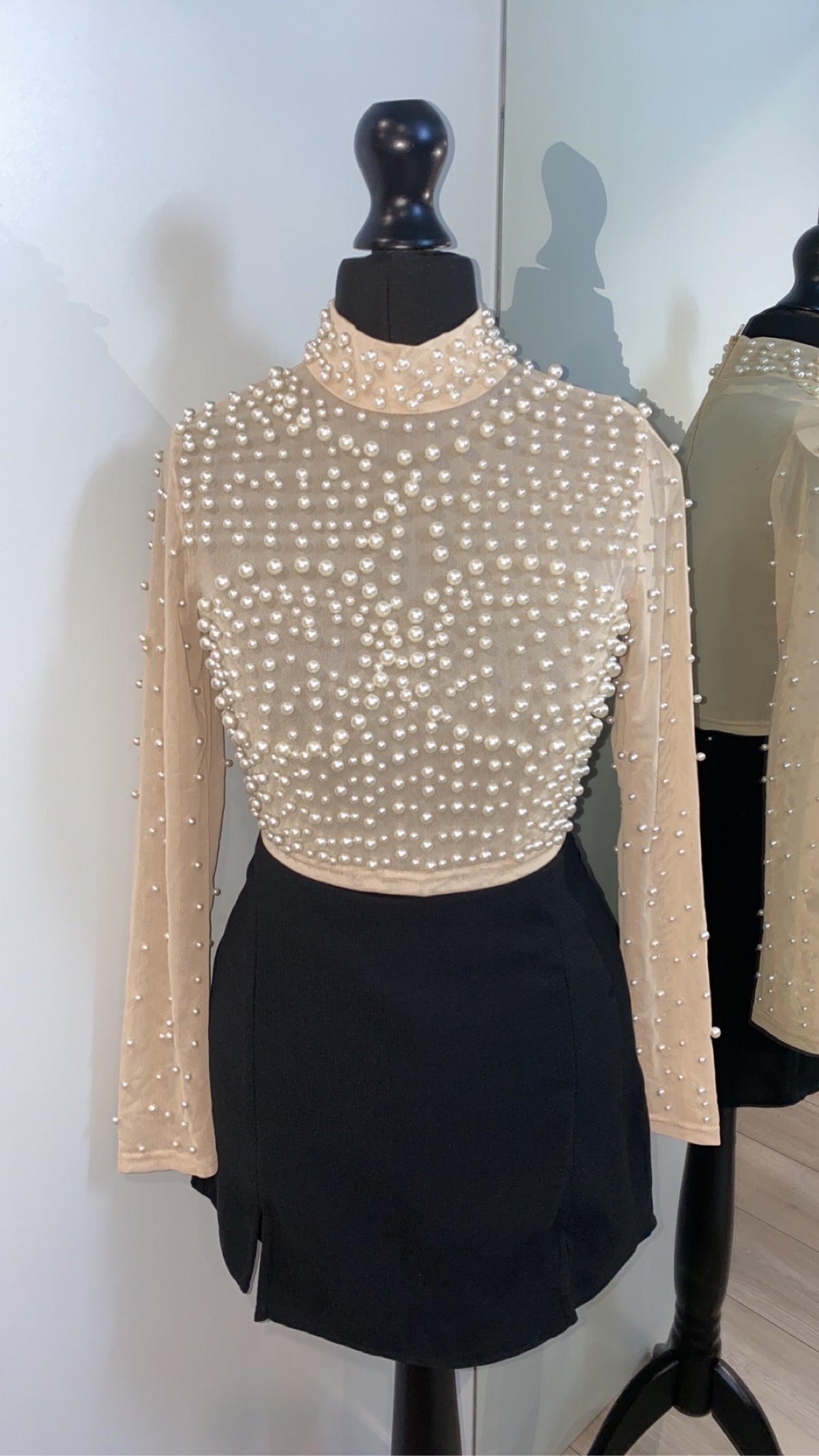 Pearl Embellished Mesh Top