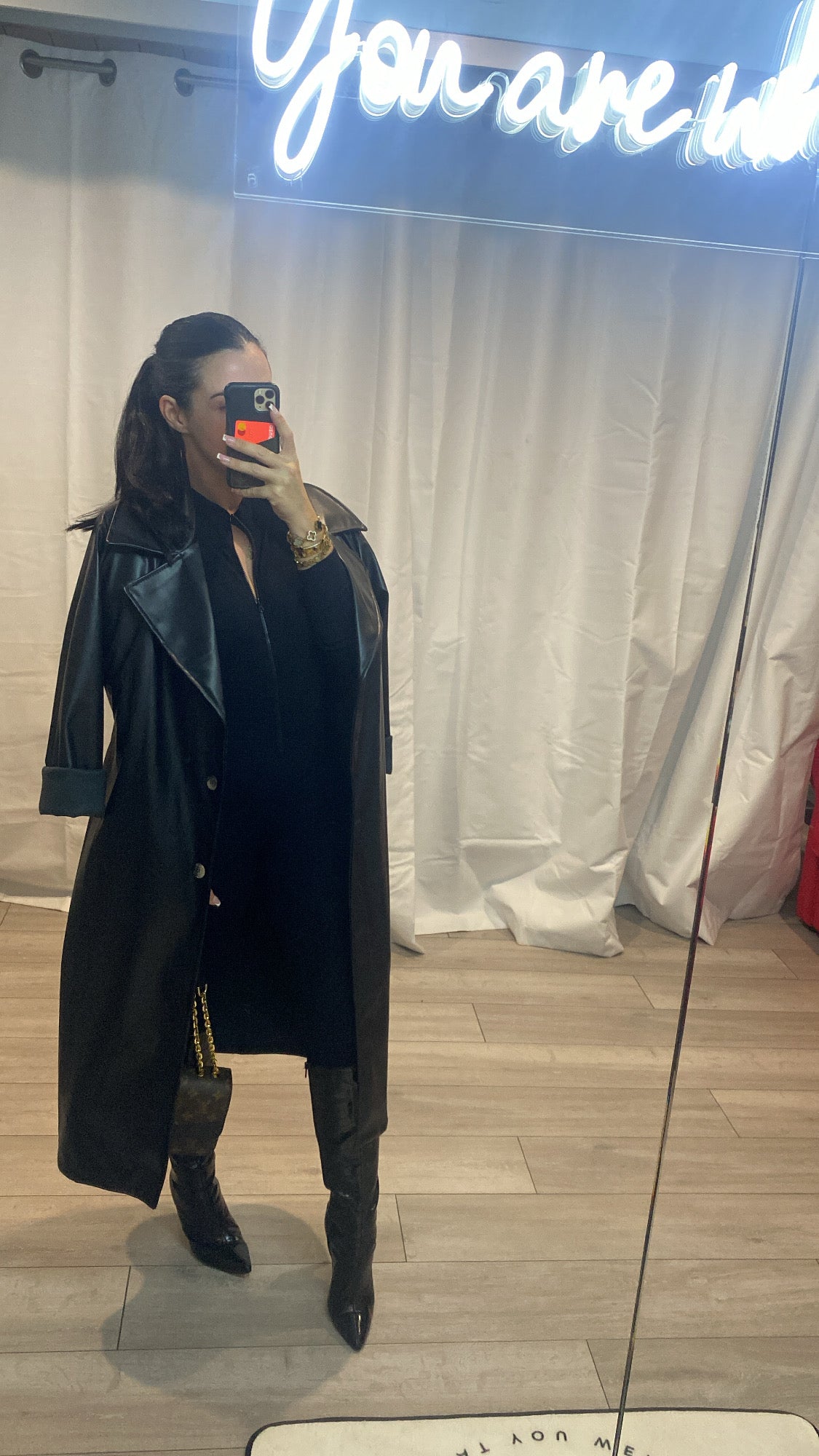PU Leather Trench Coat