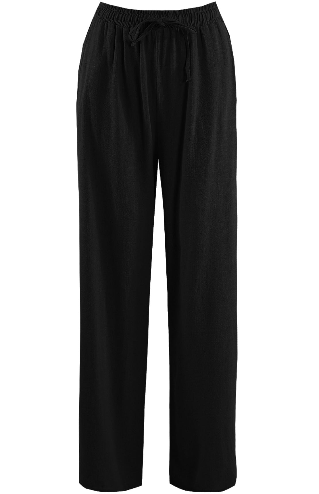 Black Linen Wide Leg Trousers