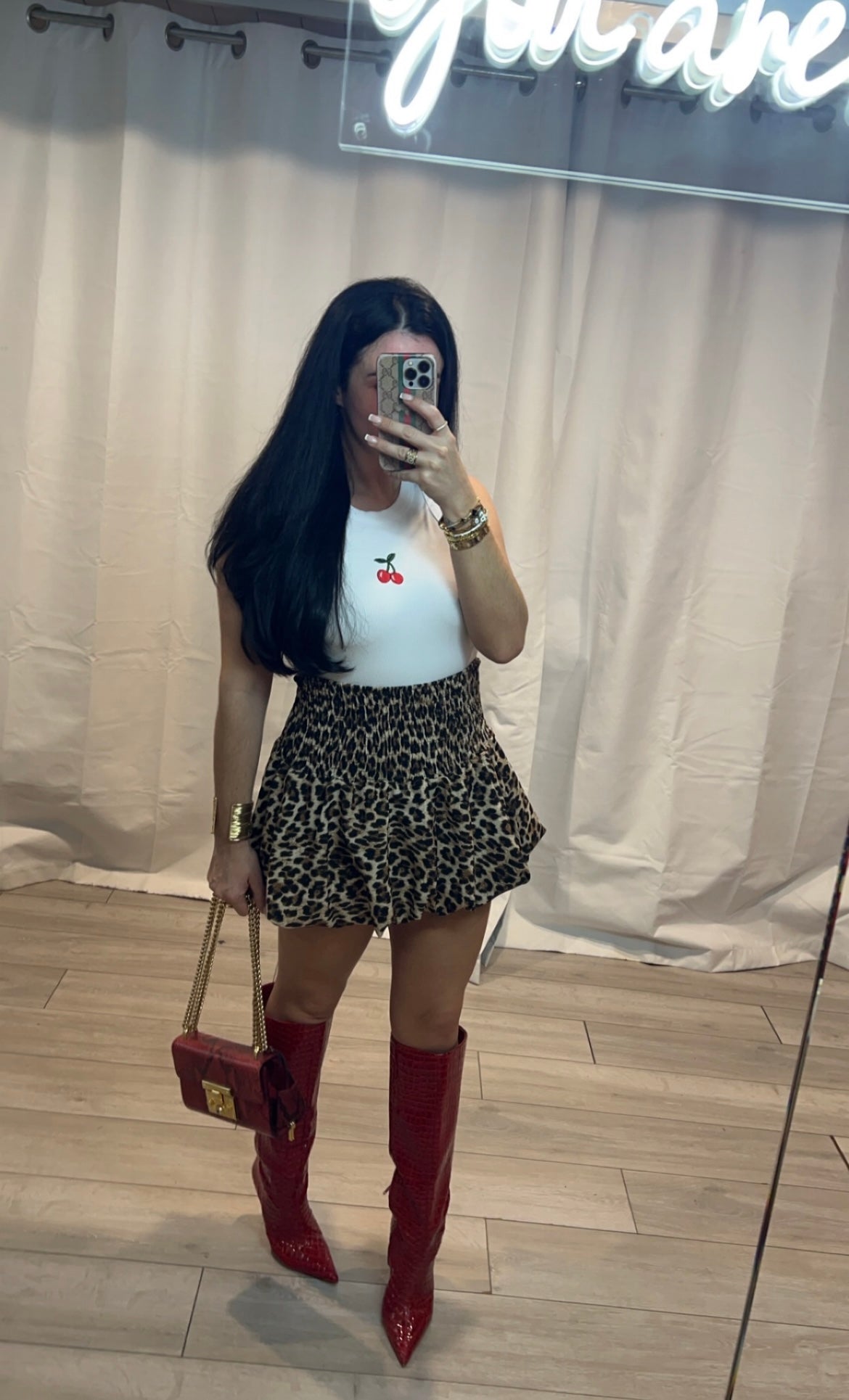 Tiger Print Shirred High Waist Bubble Skirt