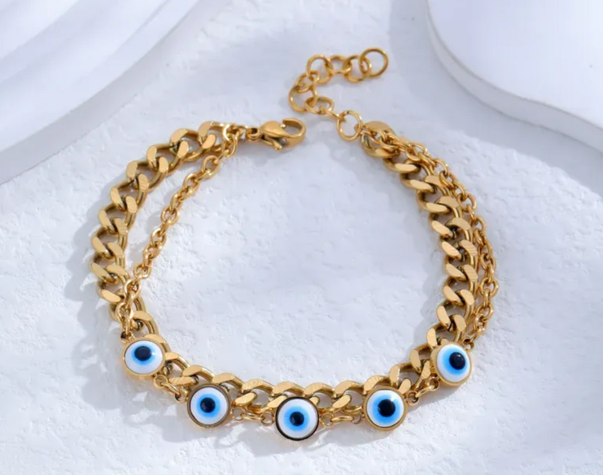 Double Strap Evil Eye Bracelet