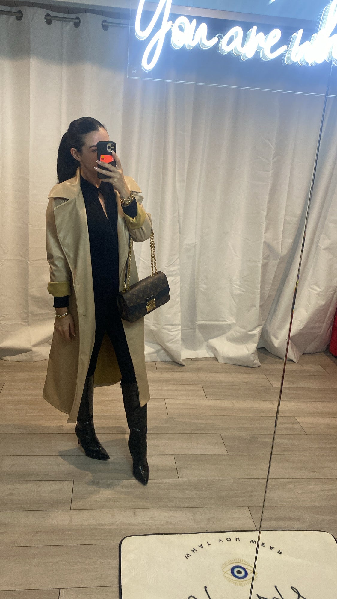 PU Leather Trench Coat