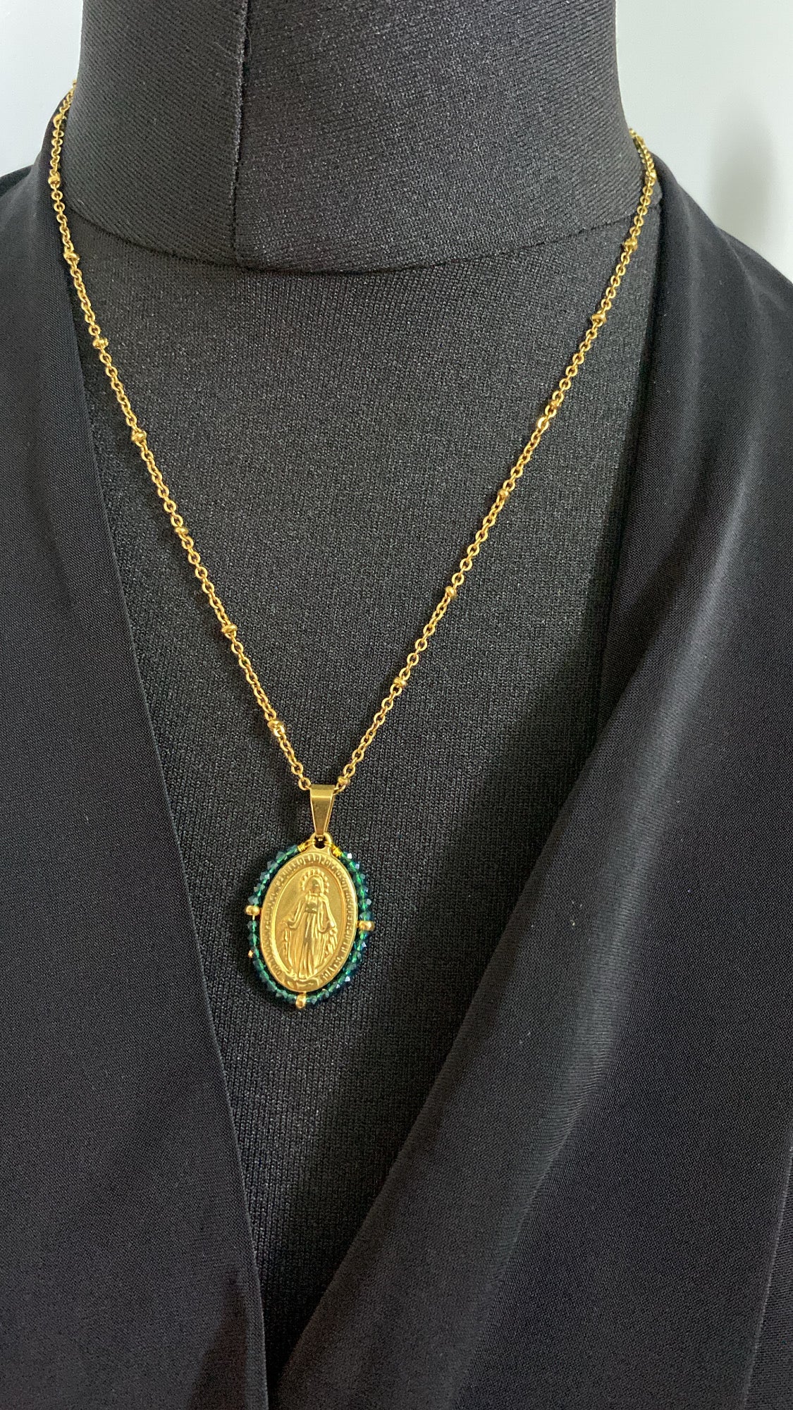 Gold Miraculous Medal, Turquoise