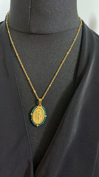Gold Miraculous Medal, Turquoise
