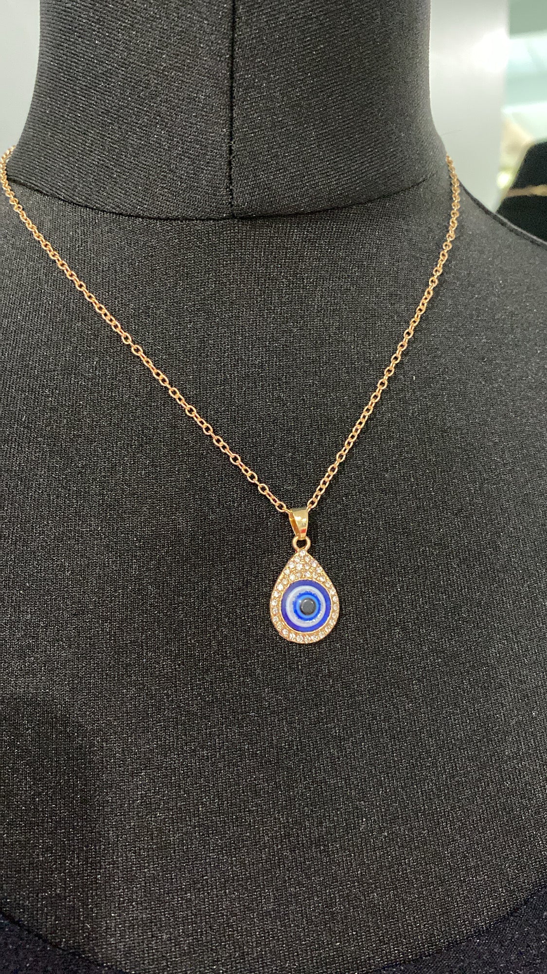 Gold Evil Eye Diamante Teardrop Pendant