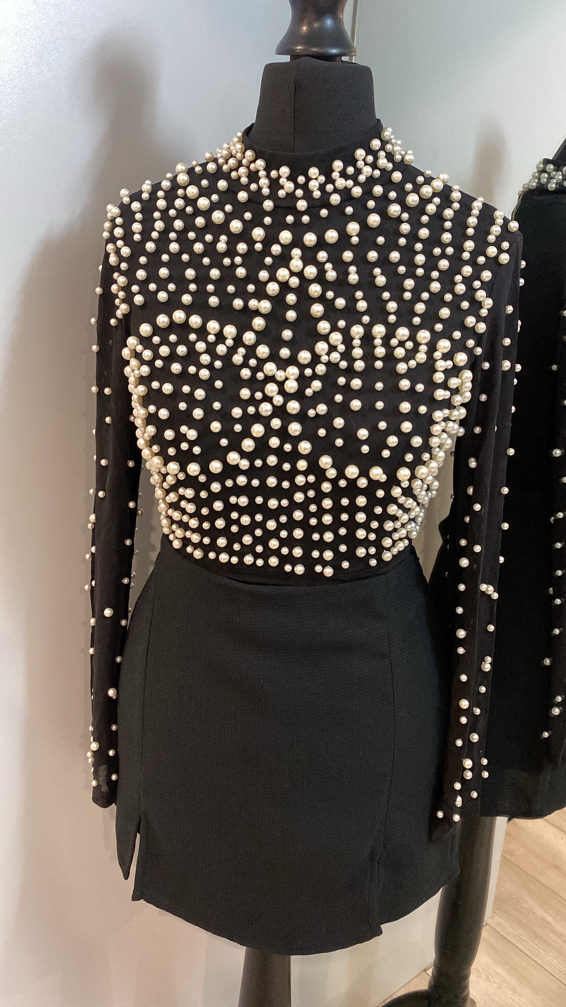 Pearl Embellished Mesh Top