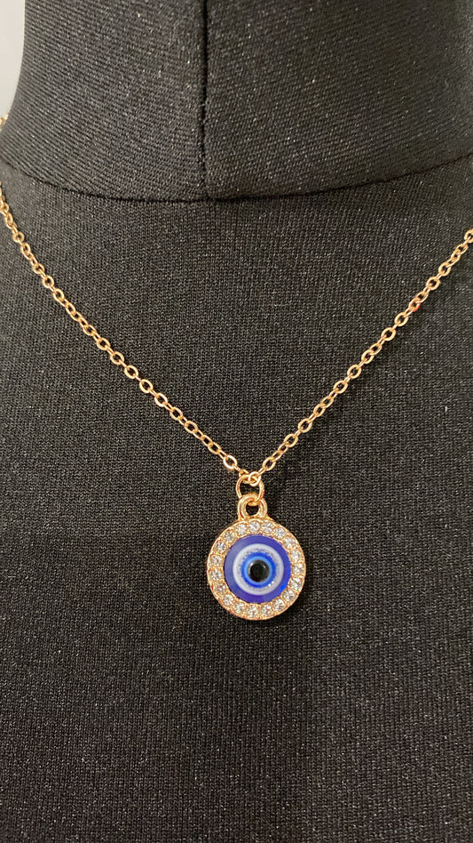 Gold Round Diamante Evil Eye Necklace
