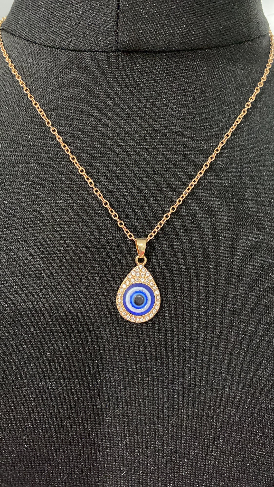 Gold Evil Eye Diamante Teardrop Pendant