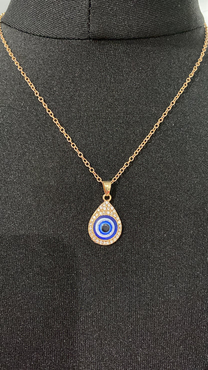 Gold Evil Eye Diamante Teardrop Pendant