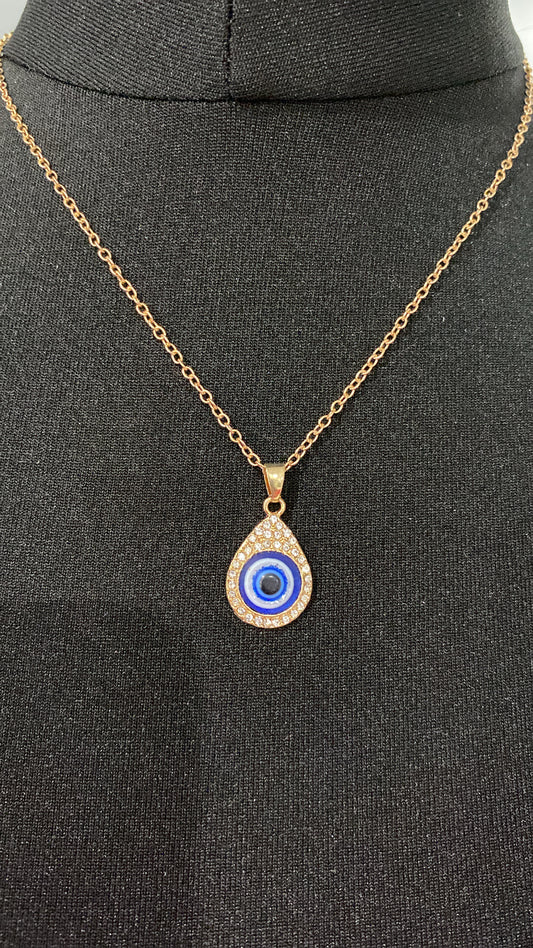 Gold Evil Eye Diamante Teardrop Pendant