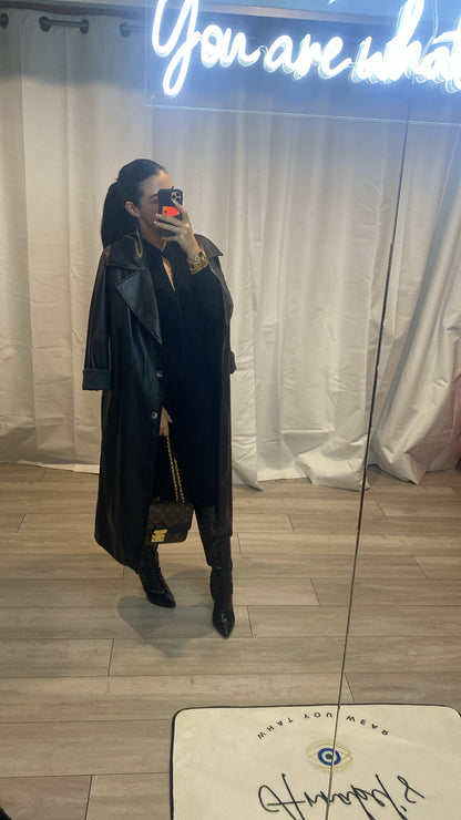 PU Leather Trench Coat