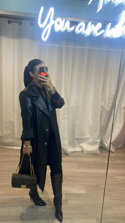PU Leather Trench Coat