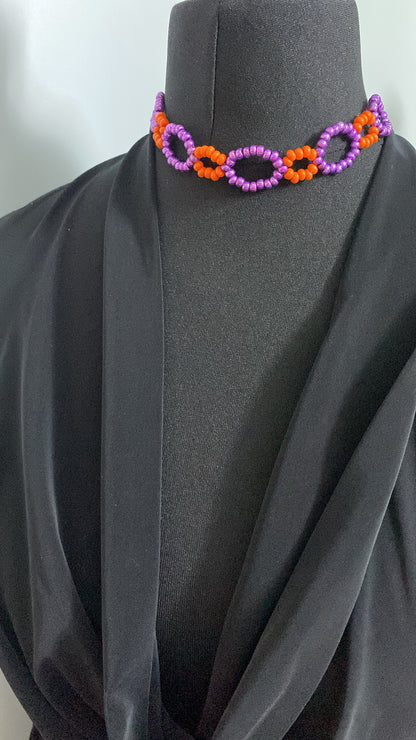 Colourful Beaded Choker, Purple & Orange