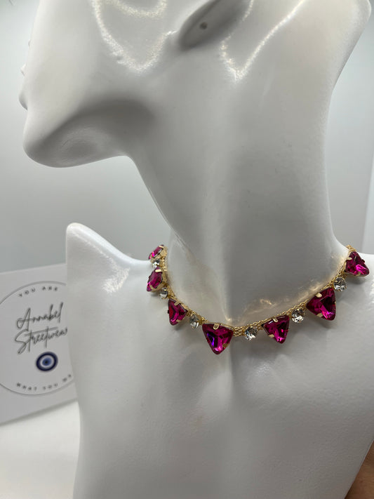 Pink & White Diamanté Choker