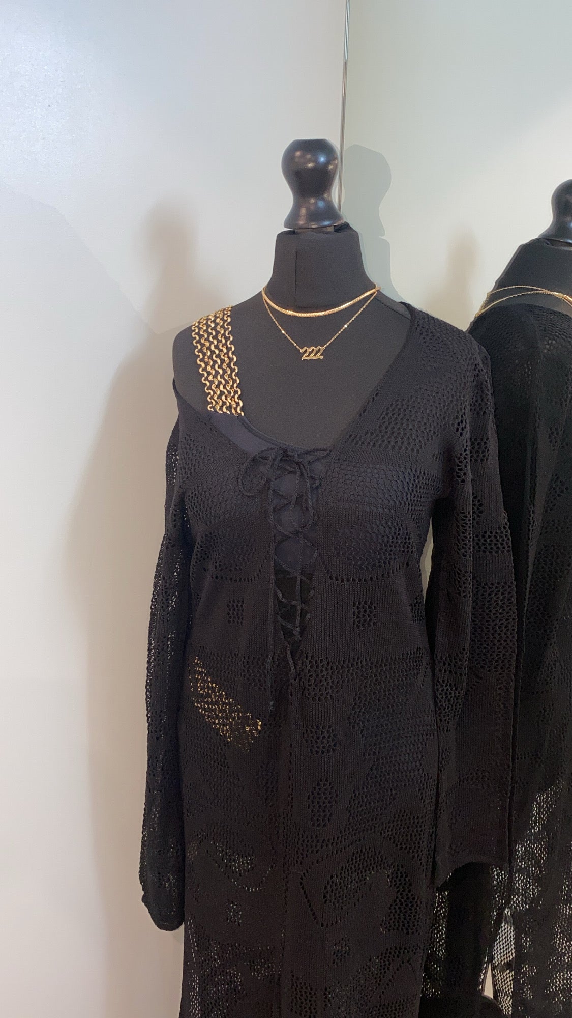 Black Crochet Lace Front Cover Up