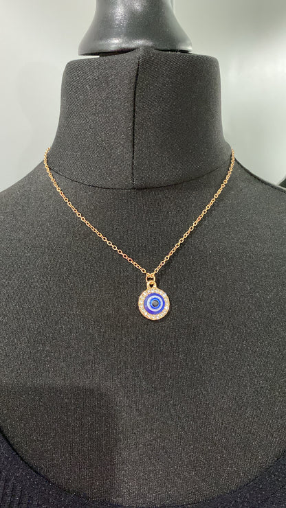Gold Round Diamante Evil Eye Necklace