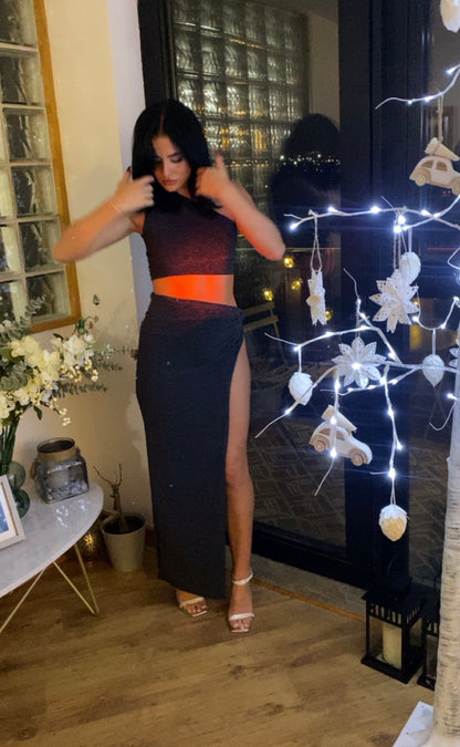 One Shoulder Crop Top & Slit Maxi Skirt Co-ord