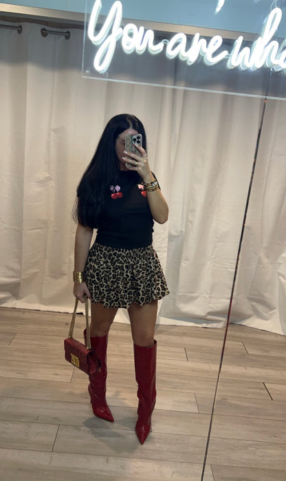 Tiger Print Shirred High Waist Bubble Skirt