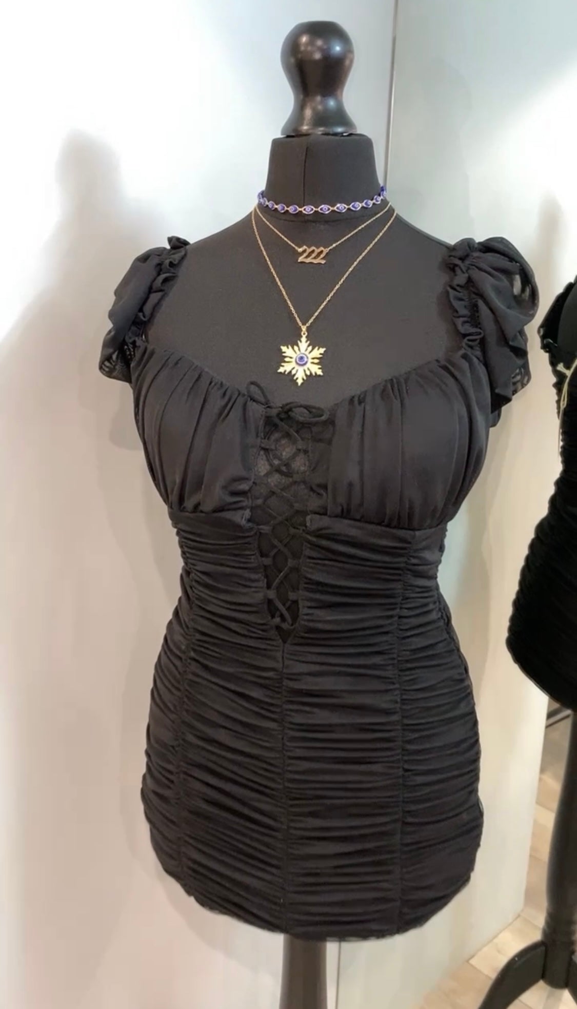 Ruched Lace Front Bardot Dress