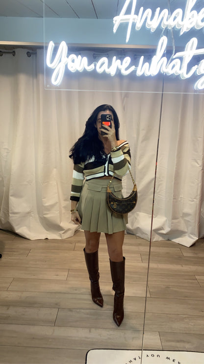 Brown Striped Cropped Cardigan