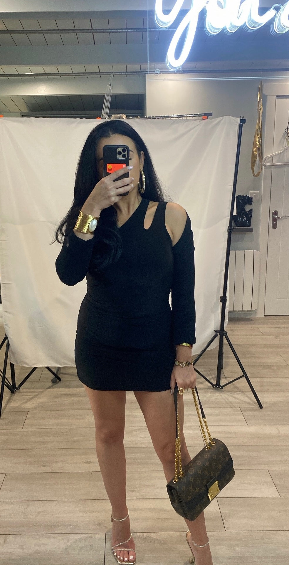 Double Strap One Shoulder Slinky Dress