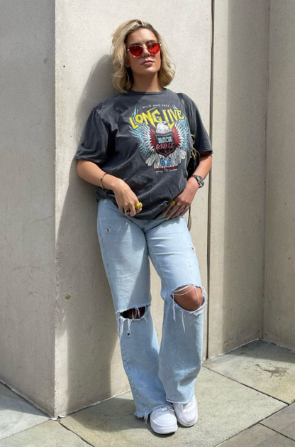 Rock n Roll Over Dyed Grey T Shirt