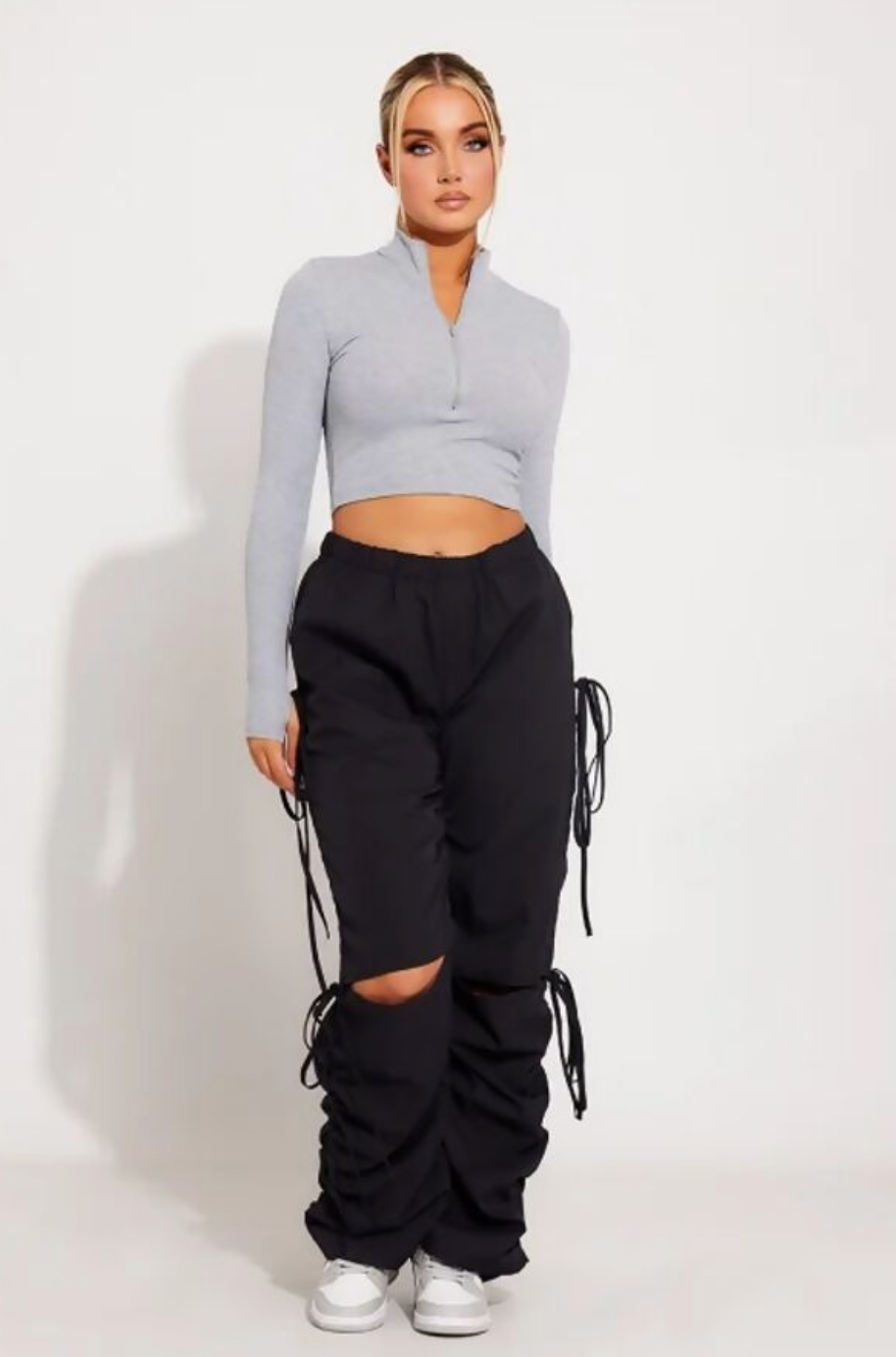 Black Knee Cut Cargo Pants