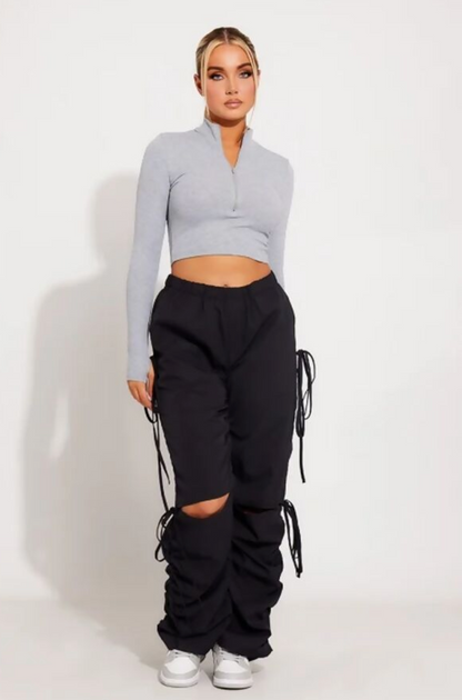 Black Knee Cut Cargo Pants